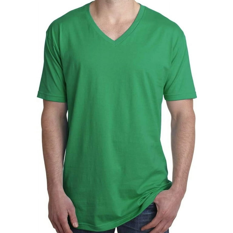 Mens Lightweight 100% Cotton V-neck Tee Shirt, Kelly Green, XL