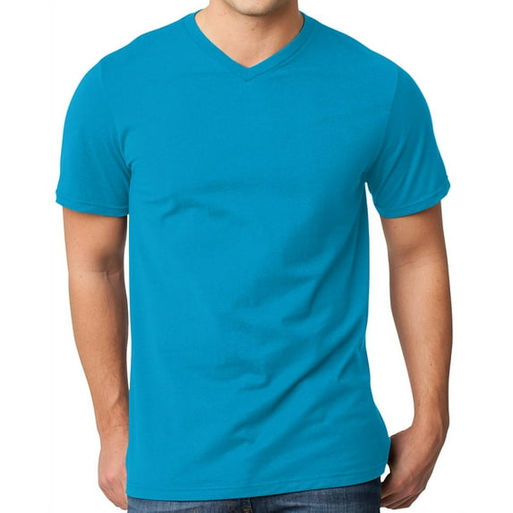 Mens Lightweight 100% Cotton V-neck Tee Shirt, Light Turquoise, Extra Small