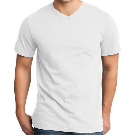 Mens Lightweight 100% Cotton V-neck Tee Shirt, White, Medium