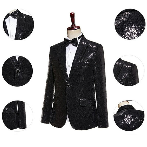 Mens Lightweight Blazer Qiggri Men's Sequin Performance Ceremonial Dress Party Suit Single Breasted Suit Jacket
