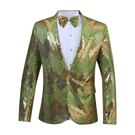 Mens Lightweight Blazer Qiggri Men's Sequin Performance Ceremonial Dress Party Suit Single Breasted Suit Jacket