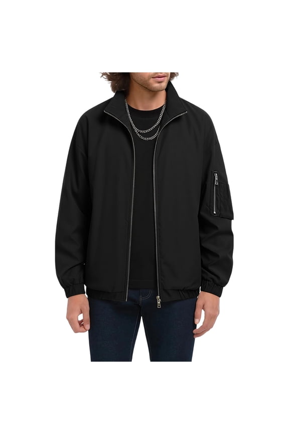 Mens Lightweight Bomber Jackets Casual Stylish Windbreakers for Men Light Track Jacket Stand Collar Spring Fall Golf Coats Size M-5XL Black