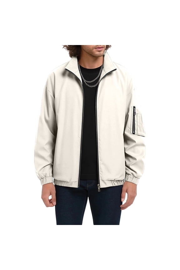 Mens Lightweight Bomber Jackets Casual Stylish Windbreakers for Men Light Track Jacket Stand Collar Spring Fall Golf Coats Size M-5XL Khaki