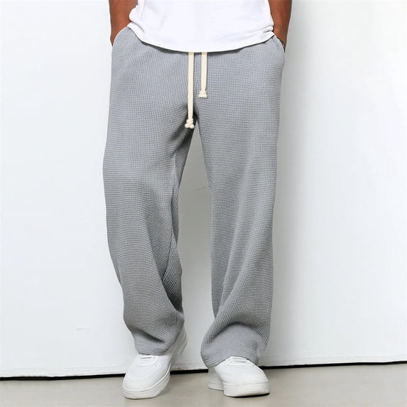 Mens Lightweight Breathable Hiking Trouser Casual Drawstring Sweatpants Athletic Workout Joggers Pants with Pockets New Baggy Wide Leg Pants Men Gray XXL