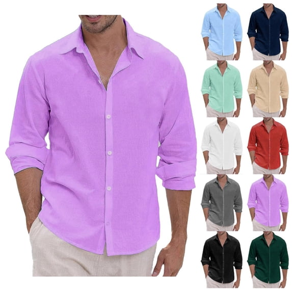 Mens Lightweight Button Down Shirt Casual Fashon Long Sleeve Dress Shirts Regular-Fit Spread Collar Shirt