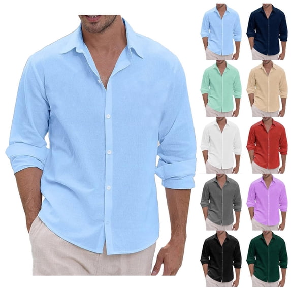Mens Lightweight Button Down Shirt Casual Fashon Long Sleeve Dress Shirts Regular-Fit Spread Collar Shirt