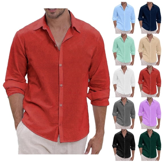 Mens Lightweight Button Down Shirt Casual Fashon Long Sleeve Dress Shirts Regular-Fit Spread Collar Shirt