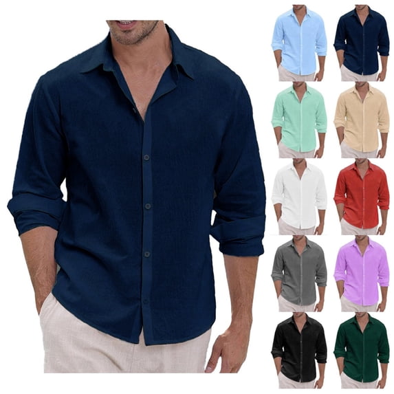 Mens Lightweight Button Down Shirt Casual Fashon Long Sleeve Dress Shirts Regular-Fit Spread Collar Shirt
