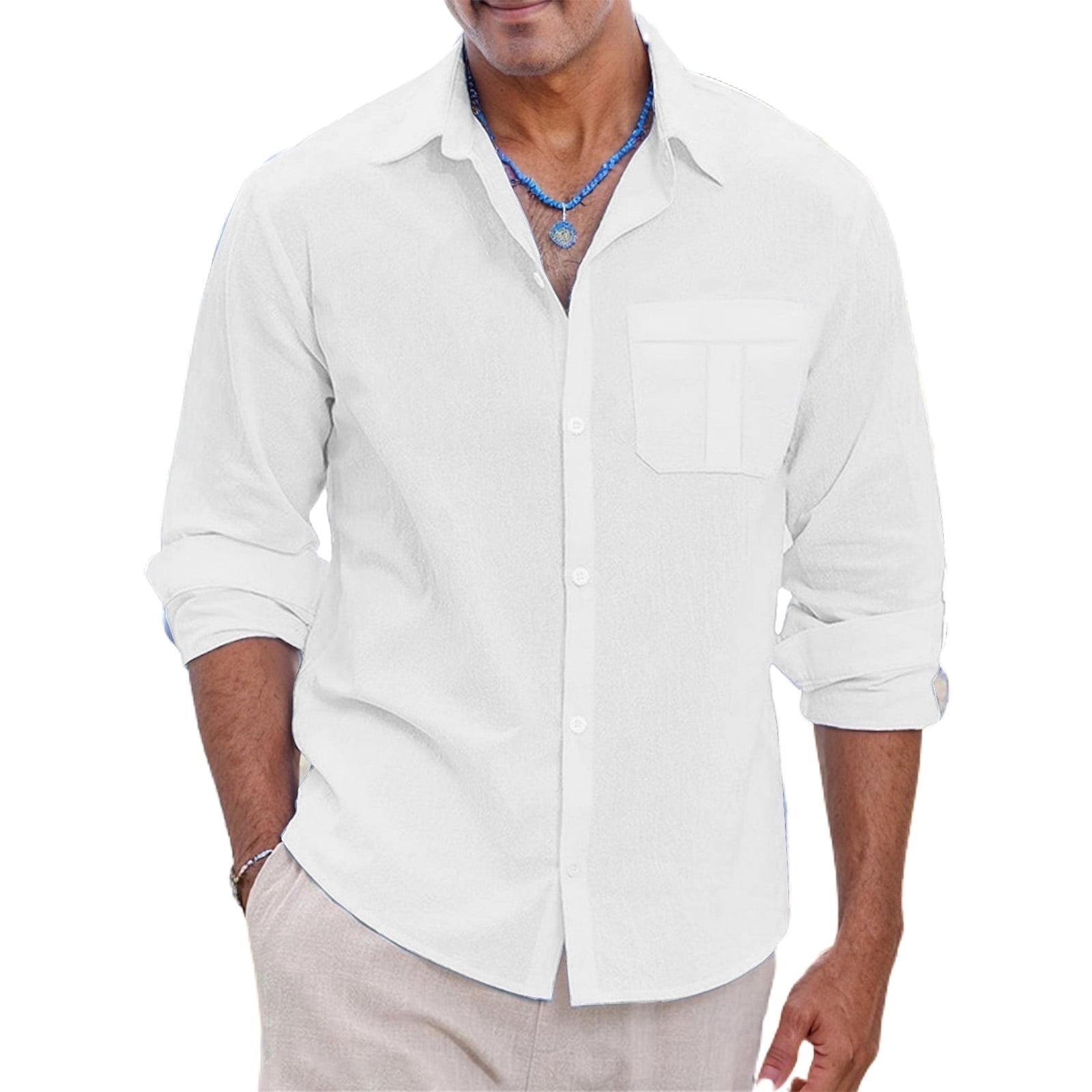 GIANZEN Men's Loose-Fit Long Sleeve Button Down Shirt - Cotton Linen Blend Business Casual With Pocket - View #7