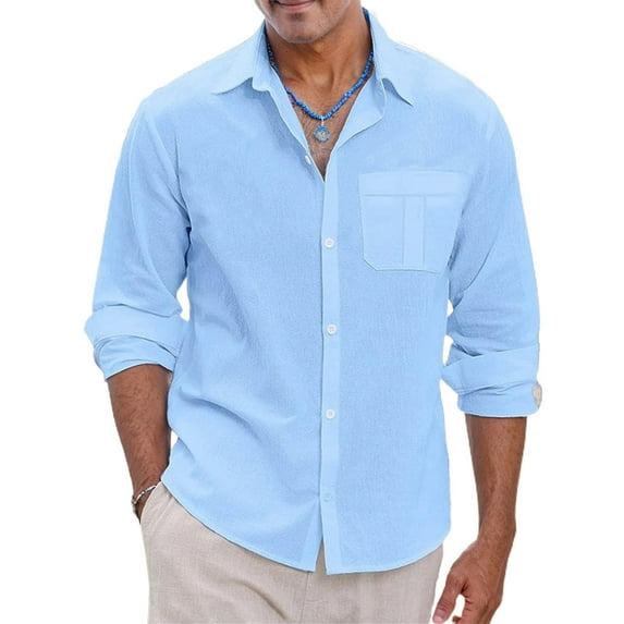 Mens Lightweight Button Down Shirt Casual Long Sleeve Untucked Dress Shirts Regular-Fit Spread Collar Linen Shirt