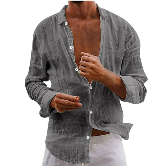 Mens Lightweight Button Down Shirt Cotton Linen Casual Long Sleeve Shirts Collared Hippie Beach Tops