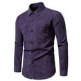thumbnail image 1 of Mens Lightweight Corduroy Shirt Button Down Shacket Jackets with Pockets Long Sleeve Solid Color Collar Top (Purple 2XL), 1 of 5