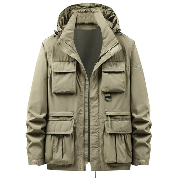 Mens Lightweight Hiking Windproof Jacket Detachable Hood Waterproof Hooded Rain Jackets Casual Zip Up Outdoor Work Vest Coats
