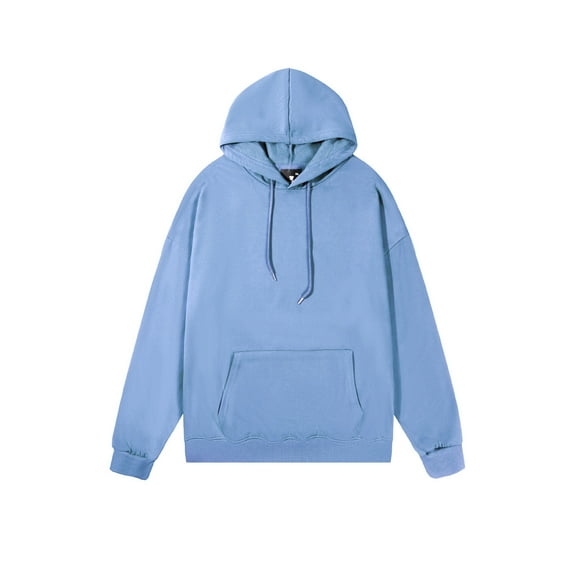 Mens Casual Sweatshirts with Pocket Plain Pullover Hoodie Drawstring Long Sleeve Sports Coat Fall Winter Tops (L, Blue)