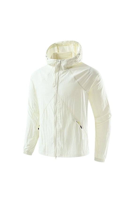 Mens Lightweight Hooded Waterproof Rain Jacket Breathable Sunproof Raincoat Shell for Outdoor Mountain Hiking Big and Tall Size S-5XL White