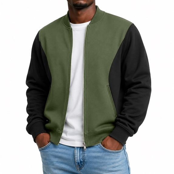 Mens Lightweight Jacket Casual Bomber Jacket Color Block Varsity Coat Full Zip Fall Winter Spring Jacket