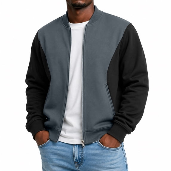 Mens Lightweight Jacket Casual Bomber Jacket Color Block Varsity Coat Full Zip Fall Winter Spring Jacket
