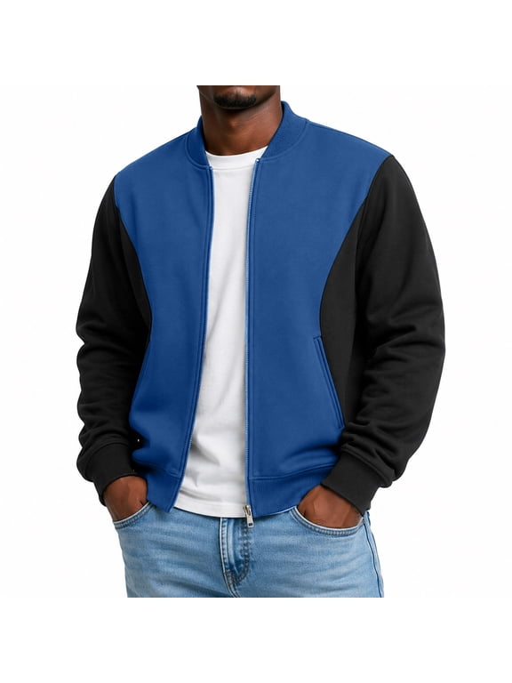 Mens Lightweight Jacket Casual Bomber Jacket Color Block Varsity Coat Full Zip Fall Winter Spring Jacket