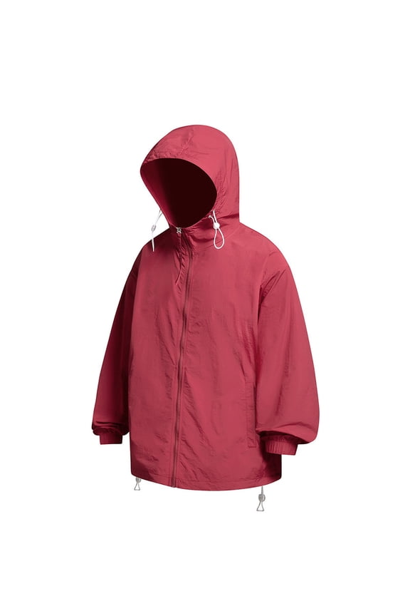 Mens Lightweight Jacket Full Zip Hooded Athletic Jacket Unlined Quick-Drying Waterproof Coat for Cycling Outdoor Size 3XL Red