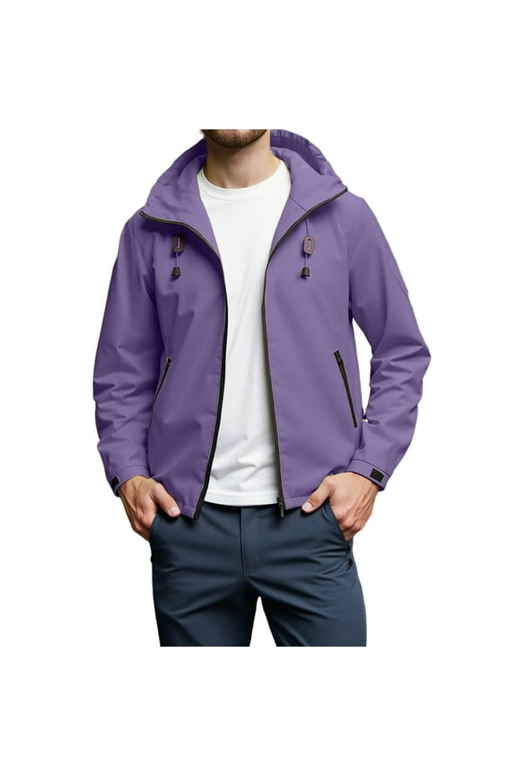 Mens Lightweight Jacket Water_proof Wind_breaker Packable Rain Coat with Hood for Running Hiking Travel Jacket For All Occasions (Purple,L)