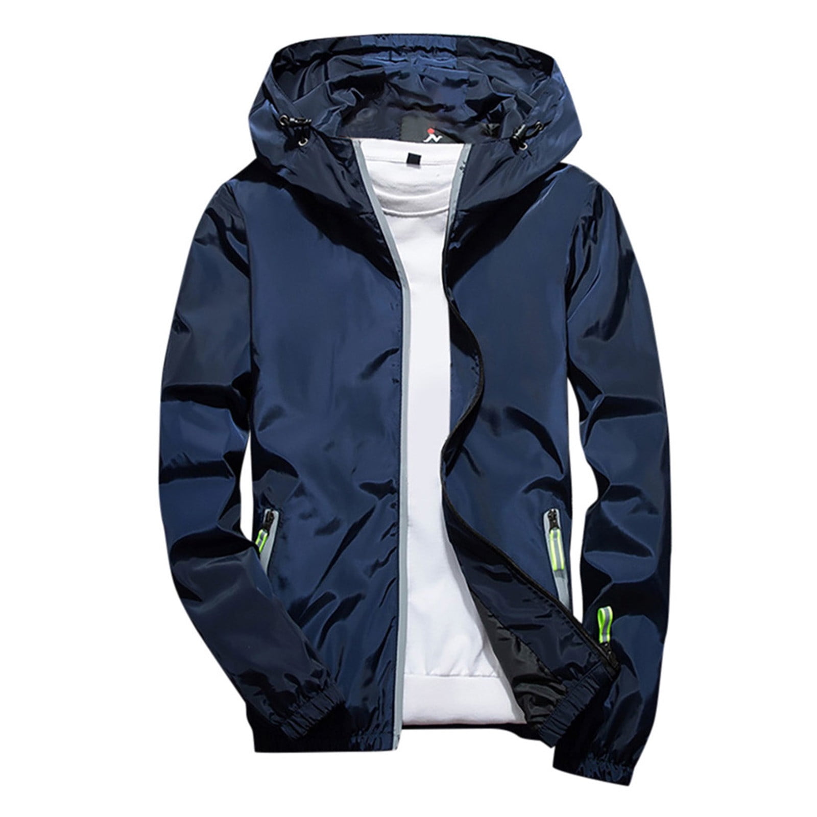 Mens Lightweight Jacket with Reflective Zippers Hooded Waterproof ...