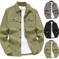 thumbnail image 1 of Mens Lightweight Jackets Cameland Men's Spring Solid Color Long Sleeve Shirt Jacket Button Closure Multi Pocket Black S, 1 of 5