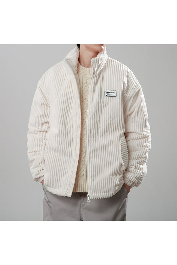 Mens Lightweight Jackets Corduroy Sherpa Jacket Zip-Up Bomber Varsity Jacket Long Sleeve Solid Color Cotton Down Jacket Winter Coats S-3XL