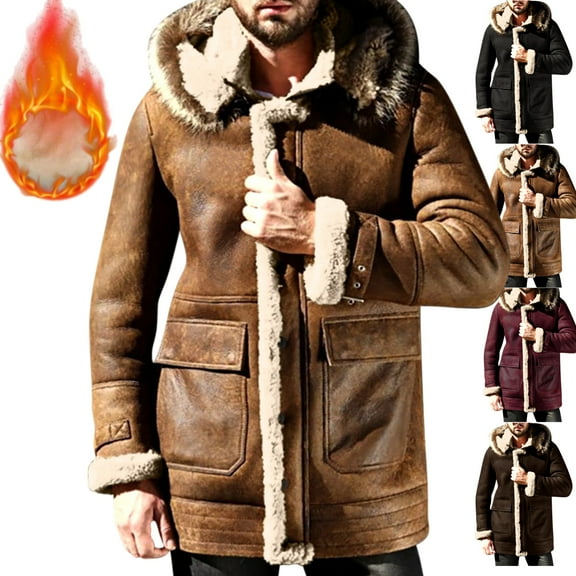 Mens Lightweight Jackets Mens Winter Jacket with Hood Plus Size Zip up Sherpa Fleece Lined Warm Coats with Pocket Loose Casual Long Sleeve Trendy Jackets Travel Thermal Outerwear