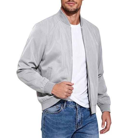 Mens Lightweight Jackets Raglan Long Sleeve Stand Collar Jackets Spring Fall Loose Fit Casual Zipper Jackets, L