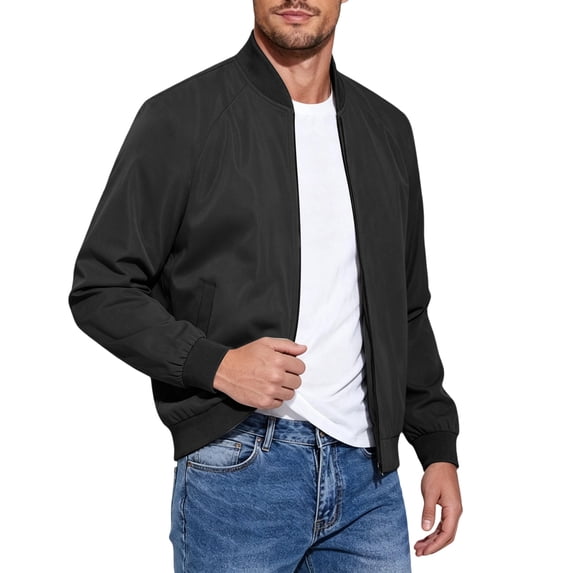 Mens Lightweight Jackets Raglan Long Sleeve Stand Collar Jackets Spring Fall Loose Fit Casual Zipper Jackets, L