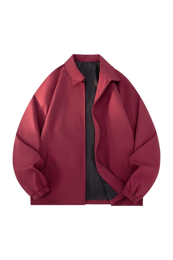 Mens Lightweight Jackets Solid Color Flip Collar Long Sleeve Relaxed Fit Casual Coats