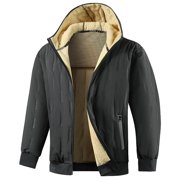 Mens Lightweight Jackets Winter Jackets for Men Plus Size Windproof Hooded Outdoor Fleece Lined Coats with Hidden Pocket Hiking Full Zip Drawstring Warm Zipper Pockets Coat Casual Stylish Outerwear