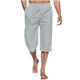 thumbnail image 1 of Mens Lightweight Linen Capri Pants Casual Drawstring Summer 3/4 Beach Pants Elastic Waist Yoga Trousers with Pockets, 1 of 5