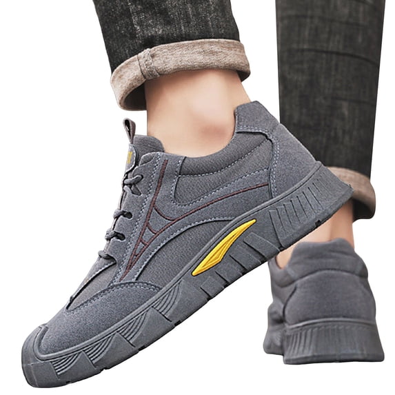 Mens Lightweight Non Slip Work Shoes Breathable Suede Lace Up Running Shoes Thick Sole Comfortable Walking Sneakers Gray 7.5