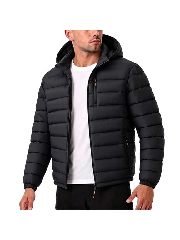 Mens Lightweight Packable Quilted Jacket Hooded Padded Coat Insulated Thermal Winter Jackets for Running Travel Mountaineering