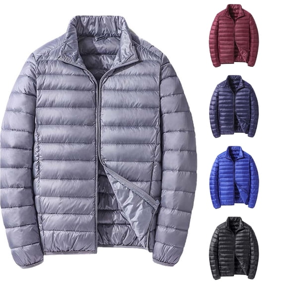 Mens Lightweight Puffer Jacket, Short Packable Down Coat, Stand Collar Hooded Jacket, Warm Winter Outerwear for Casual Daily Wear