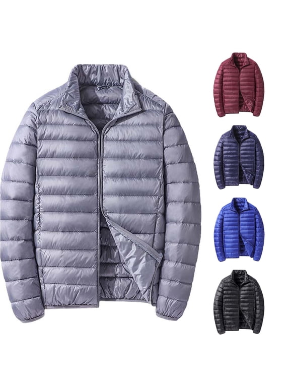 Mens Lightweight Puffer Jacket, Short Packable Down Coat, Stand Collar Hooded Jacket, Warm Winter Outerwear for Casual Daily Wear