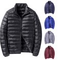 thumbnail image 1 of Mens Lightweight Puffer Jacket, Short Packable Down Coat, Stand Collar Hooded Jacket, Warm Winter Outerwear for Casual Daily Wear, 1 of 9