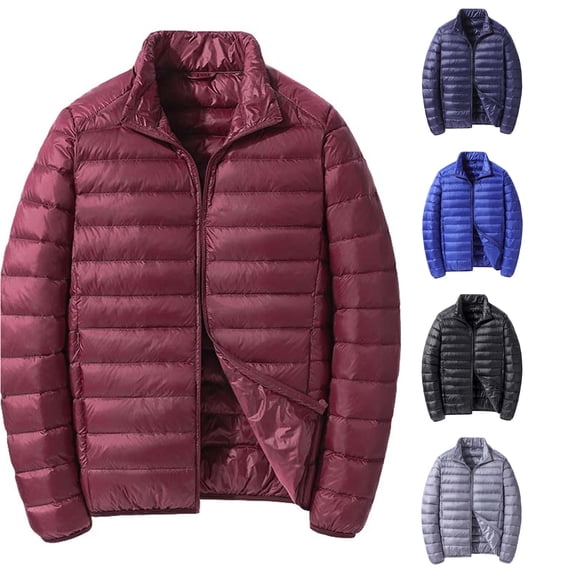 Mens Lightweight Puffer Jacket, Short Packable Down Coat, Stand Collar Hooded Jacket, Warm Winter Outerwear for Casual Daily Wear