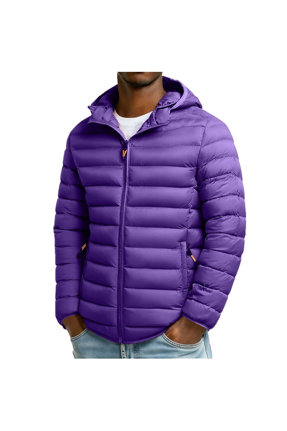 Mens Lightweight Puffer Jacket Winter Quilted Jackets Down Hoodie Zip up Padded Coat Packable Hooded Outwear