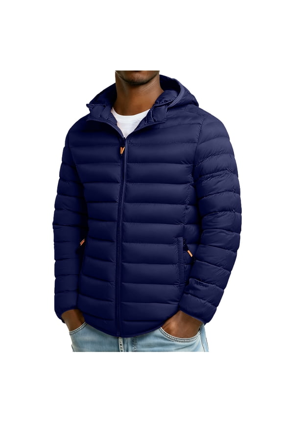 Mens Lightweight Puffer Jacket Winter Quilted Jackets Down Hoodie Zip up Padded Coat Packable Hooded Outwear