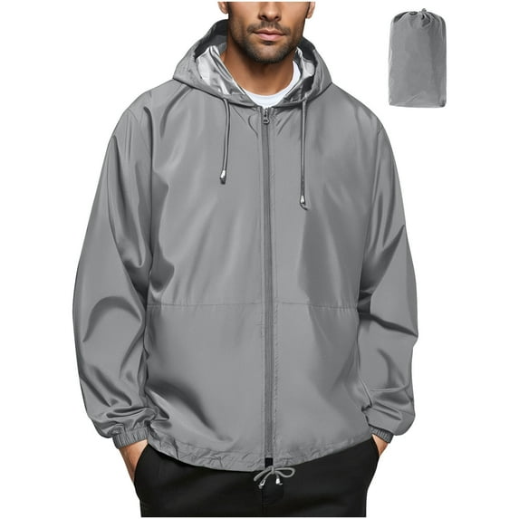 Mens Lightweight Rain Jacket Waterproof Windbreaker Sport Rain Coat Running Hiking Pocket Hooded Jackets Gray XL