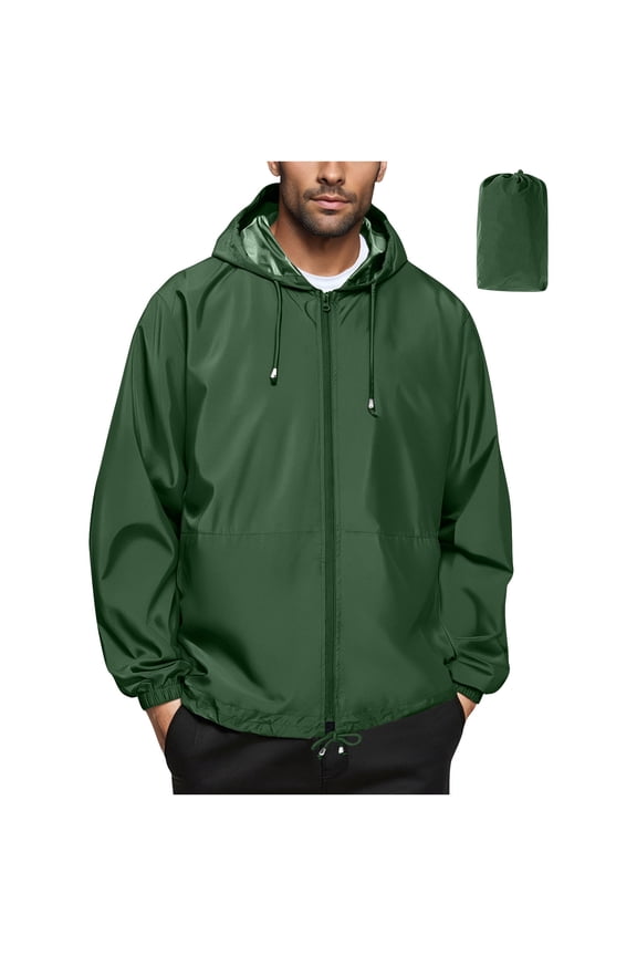 Mens Lightweight Rain Jacket Waterproof Windbreaker Sport Rain Coat Running Hiking Pocket Hooded Jackets Green XXL