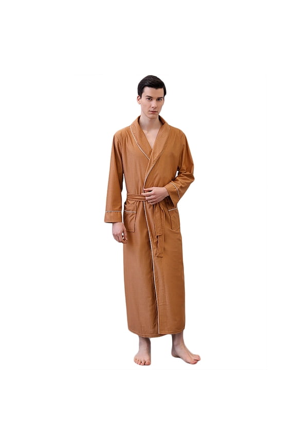 Mens Lightweight Robe Kimono Bathrobe Spa Sleepwear Soft Knee Length Robe With Pockets