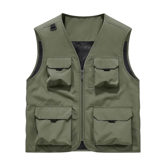 Mens Lightweight Sai Travel Fishing Vest Photography Outdoor Work Cargo Vest with Muti Pockets Big and Tall Size S-6XL Army Green