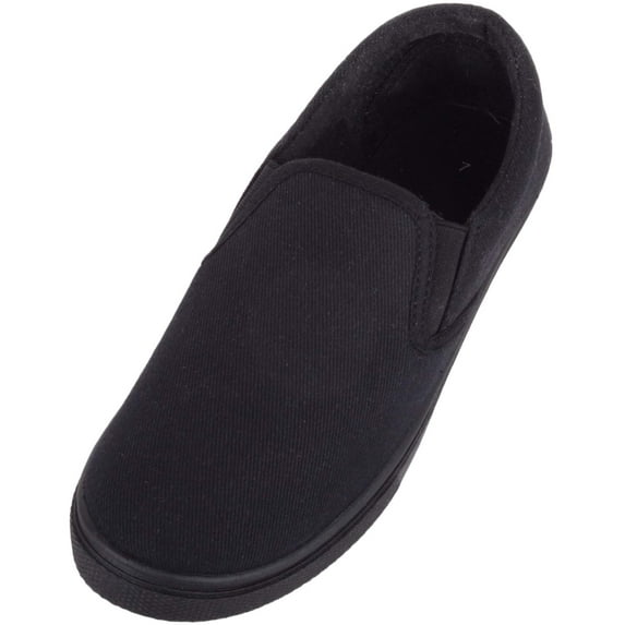 Mens Lightweight Summer Canvas Slip On Trainers Pumps with Twin Gusset - All Black - US 12