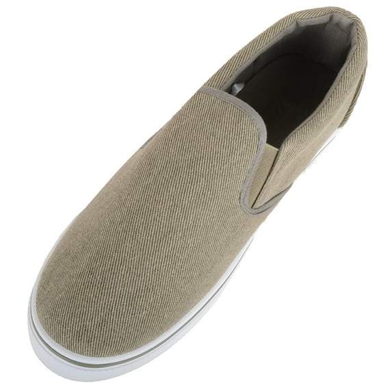 Mens Lightweight Summer Canvas Slip On Trainers Pumps with Twin Gusset - Khaki - US 8