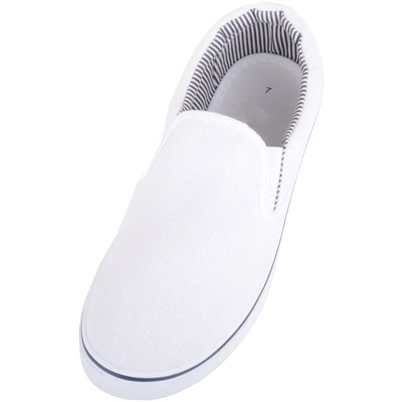 Mens Lightweight Summer Canvas Slip On Trainers Pumps with Twin Gusset - White - US 9