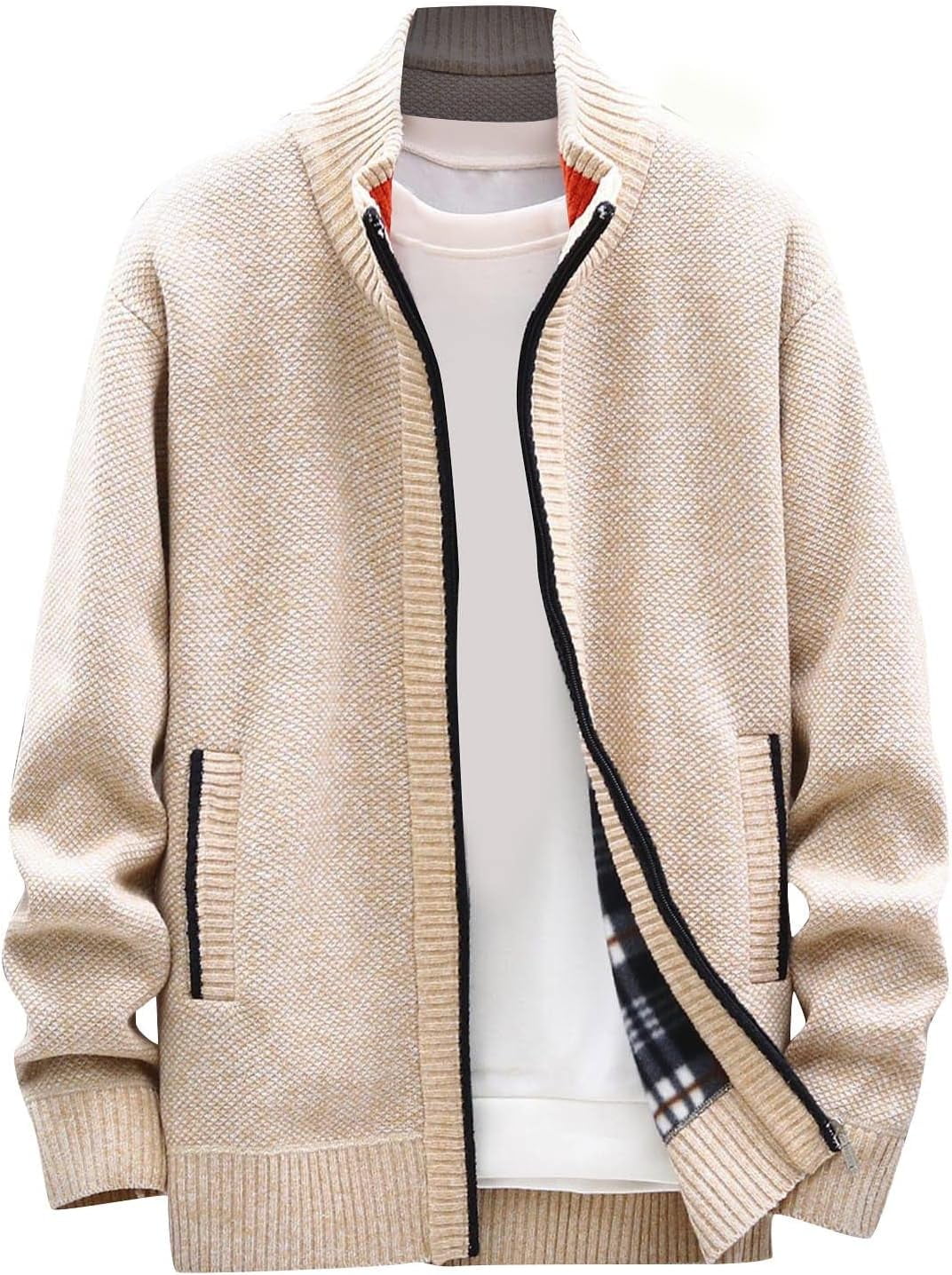 Mens Lightweight Sweaters Zip Up Stand Collar Cardigan Sweater Knitwear with Pockets Sweater Cardigan XL 4XL Walmart
