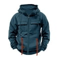 thumbnail image 1 of Mens Lightweight Vintage Jacket Multi Pocket Zipper Long Sleeved Coat Running Hiking Hooded Jackets Navy XL, 1 of 4